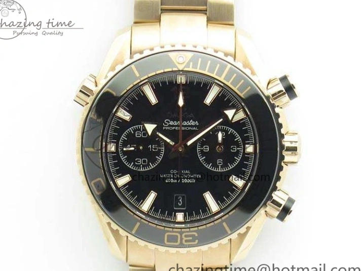 0517 Seamaster Pro Chrono RG Best Edition Black Ceramic Black Dial On RG Bracelet A ComfortFit 8130